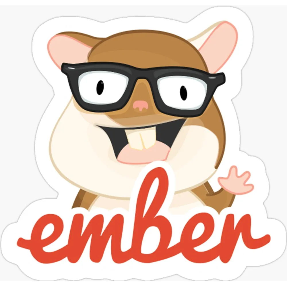 Tomster, the Ember mascot hamster wearing glasses and waving, above the word ember in orange
