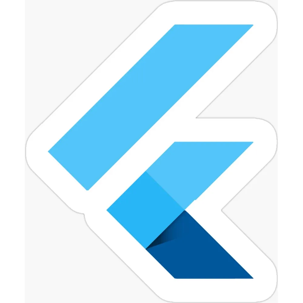 The Flutter logo, a folded blue letter F shape in two tones of blue