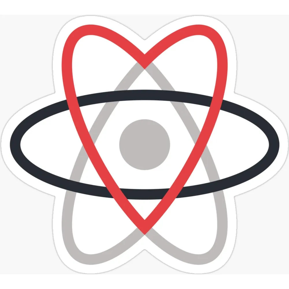 The React atom logo drawn in grey with one orbital ring redrawn as a red heart around the nucleus