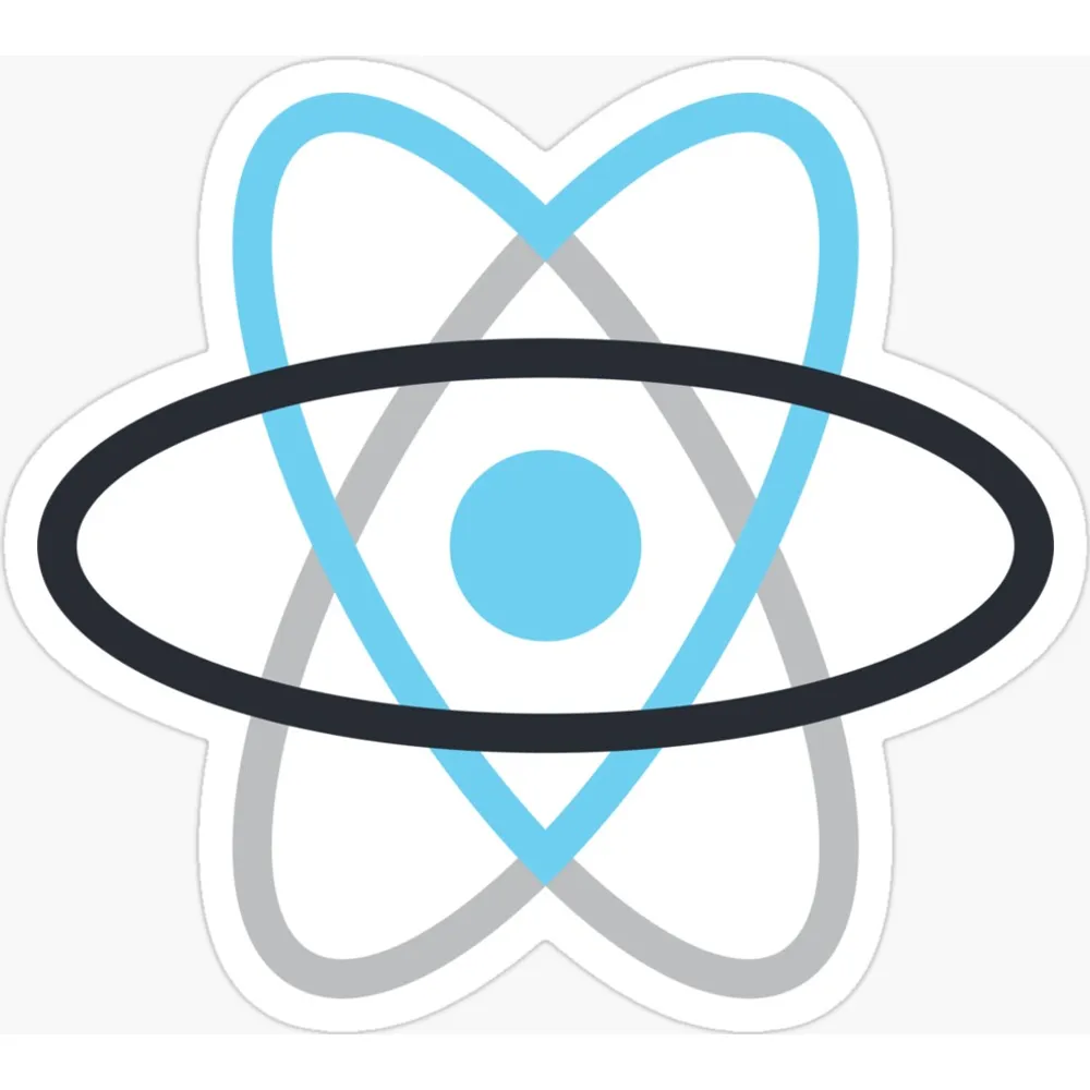 The React JS atom logo with three elliptical orbitals in cyan