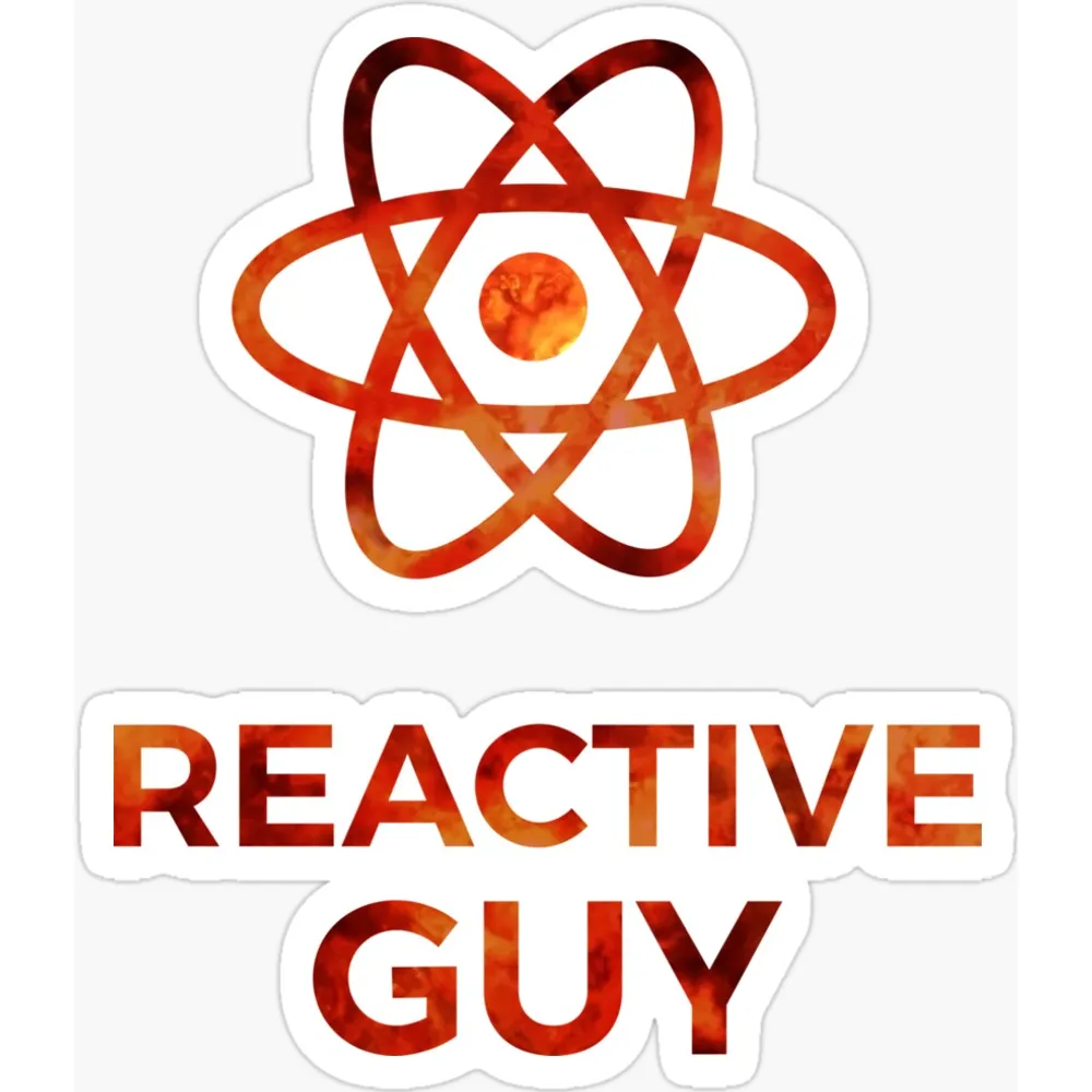 An orange and red React atom above the words Reactive Guy in bold slab capitals